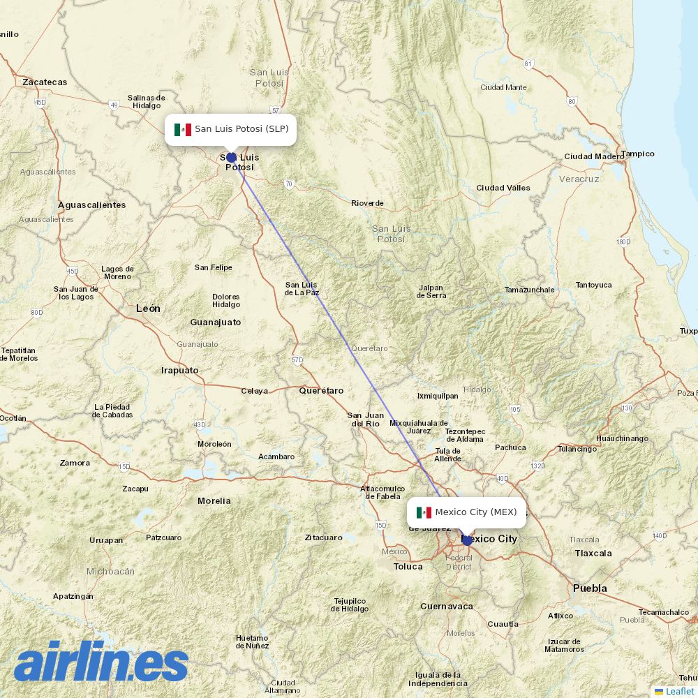 Iberia from Ponciano Arriaga International destination map