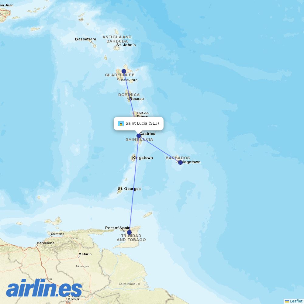 Caribbean Airlines at SLU route map
