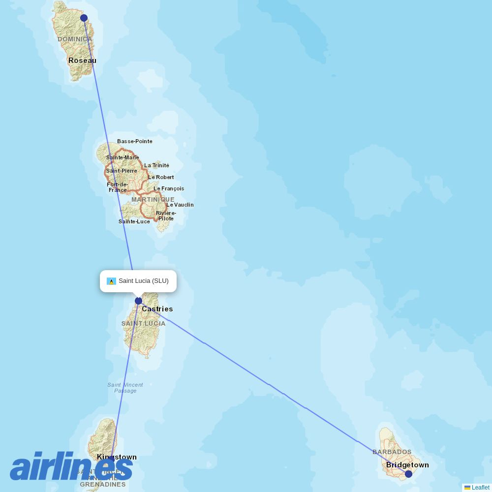 interCaribbean Airways at SLU route map