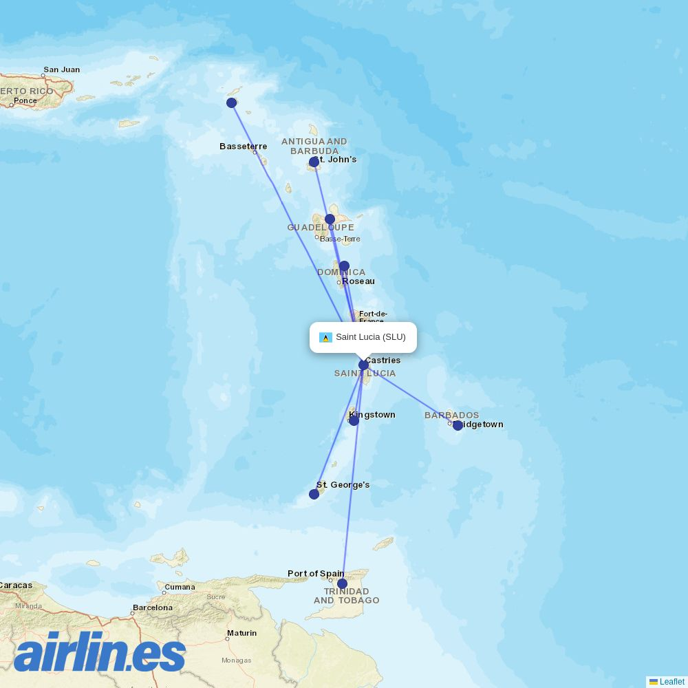 Winair from George F L Charles destination map