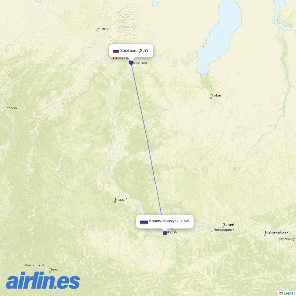 RusLine from Salekhard Airport destination map