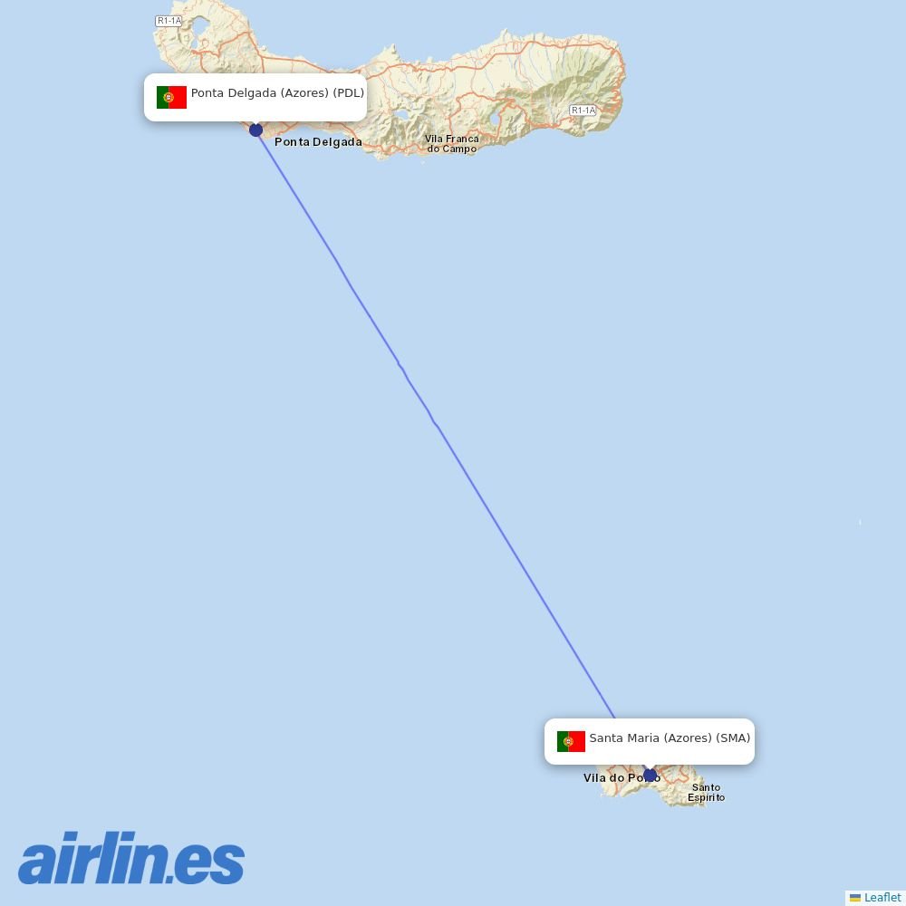 SATA - Air Acores at SMA route map