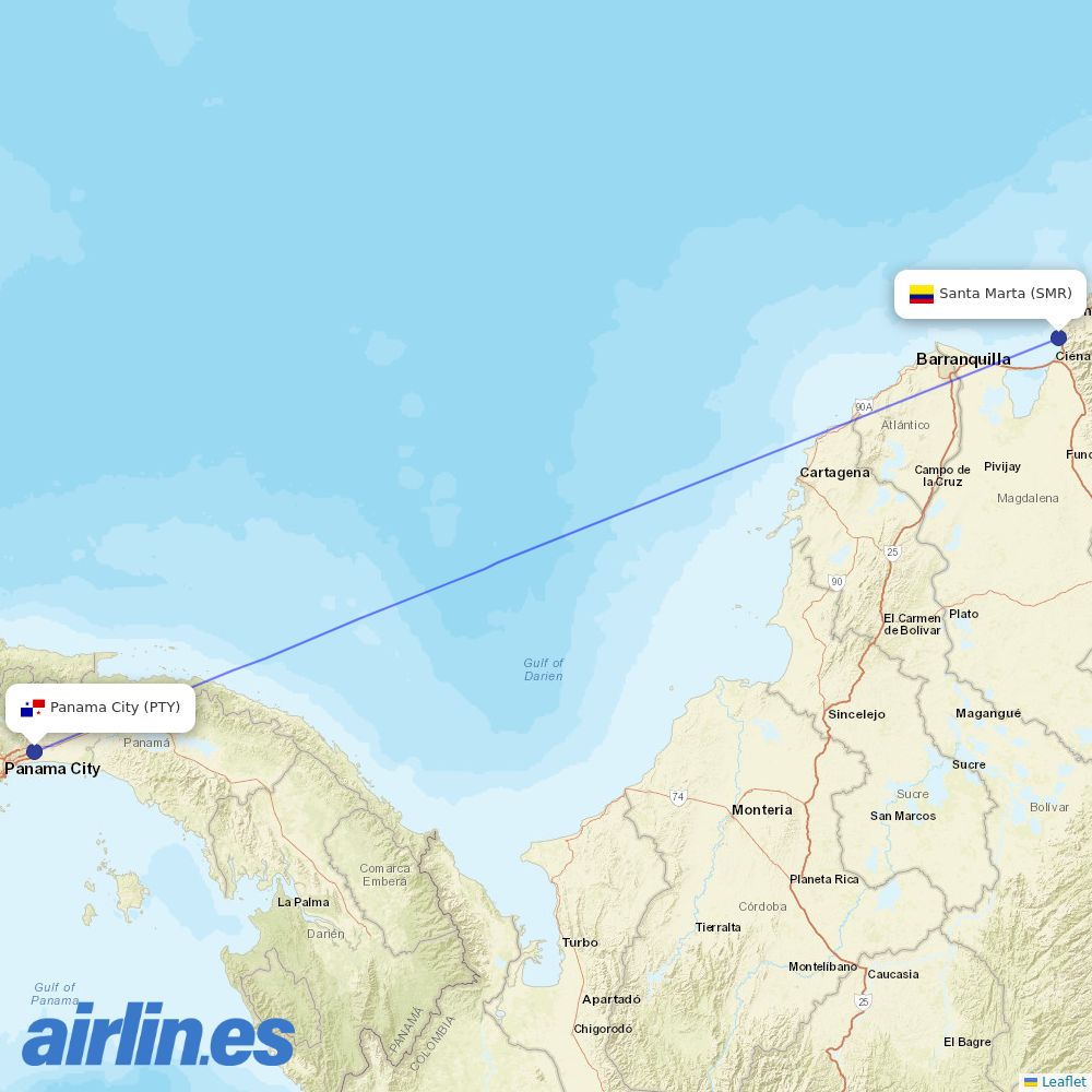 Copa Airlines from Simon Bolivar destination map