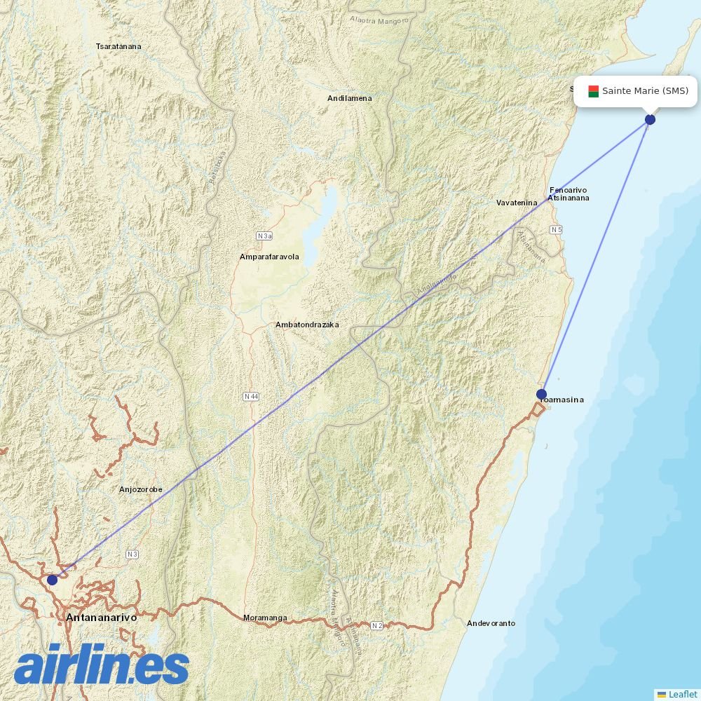 Madagascar Airlines at SMS route map