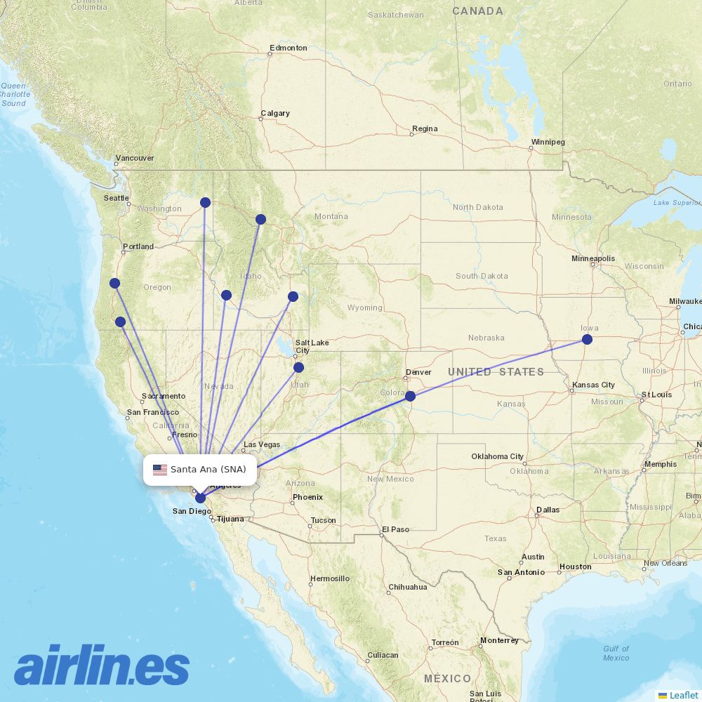 Allegiant Air from John Wayne Arpt Orange Co destination map