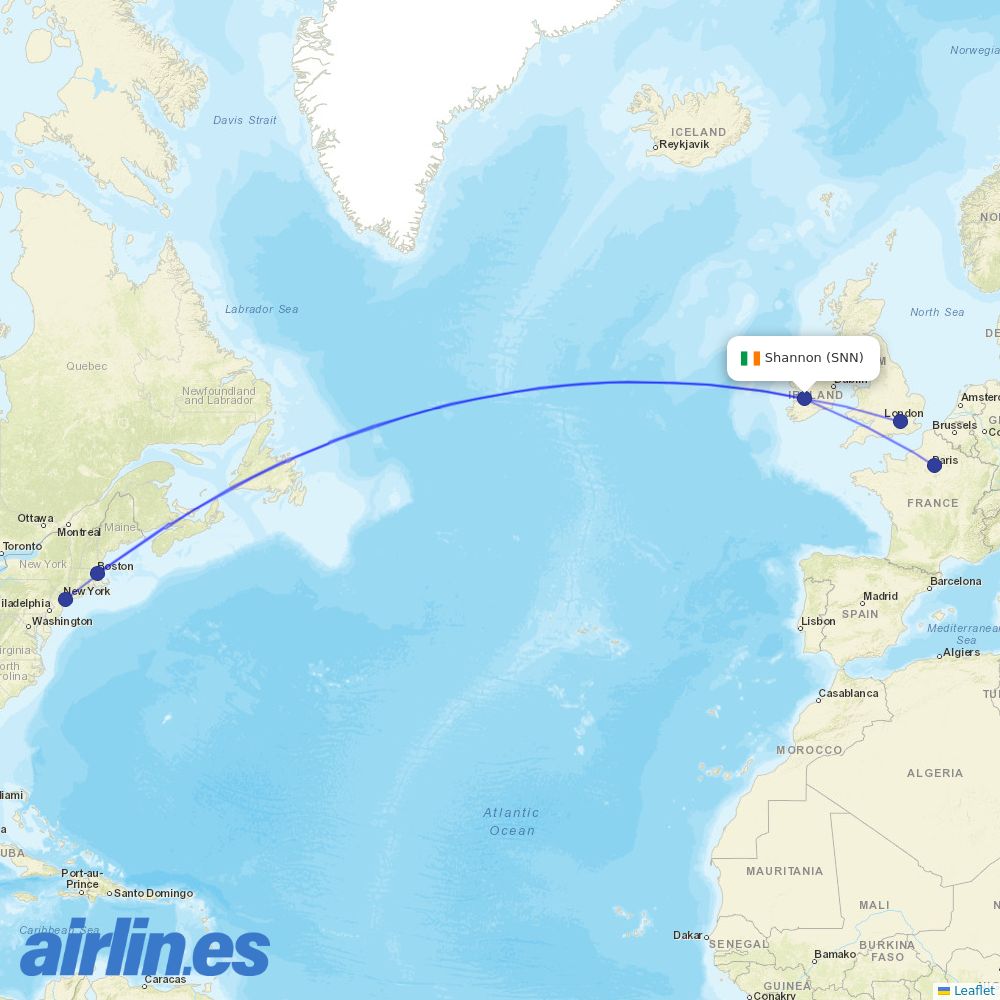 Aer Lingus at SNN route map