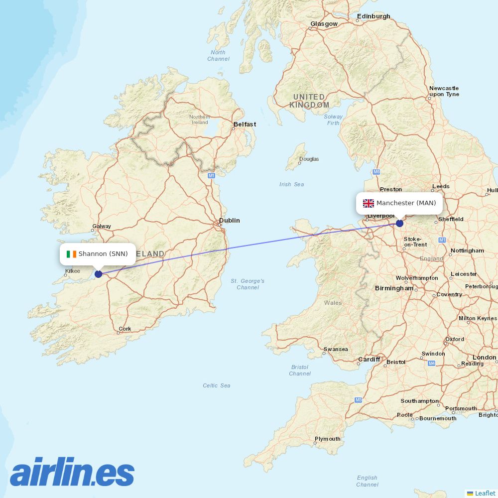 Ryanair UK from Shannon destination map