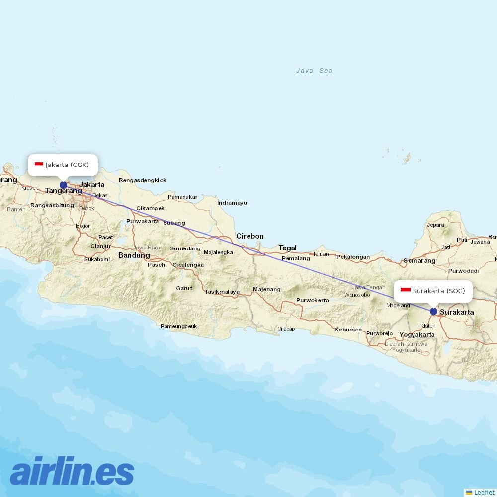 Garuda Indonesia from Solo City destination map
