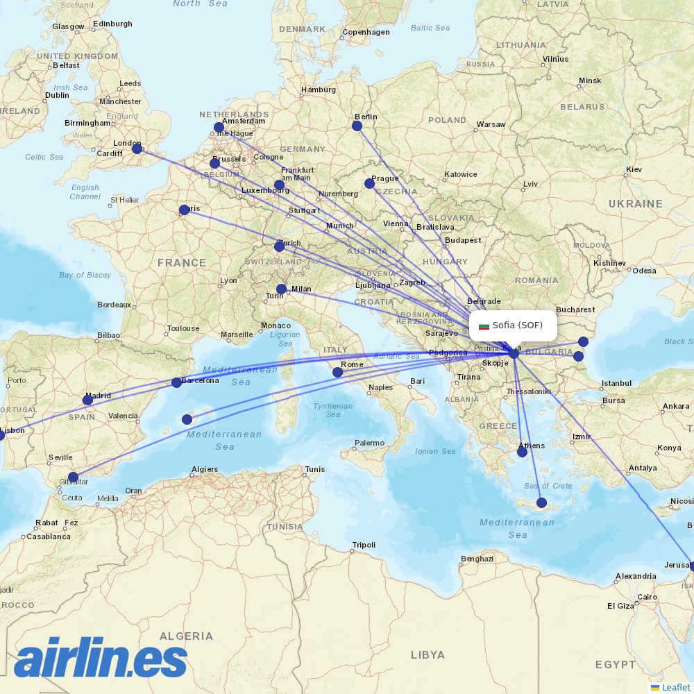 Bulgaria Air from Sofia Airport destination map