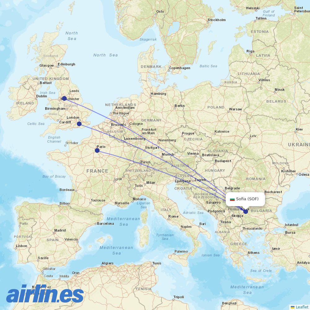 easyJet from Sofia Airport destination map