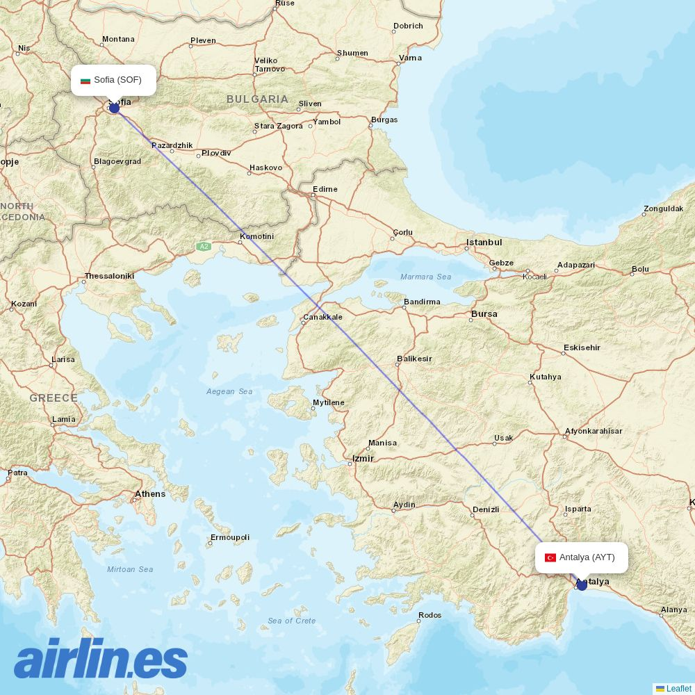SunExpress from Sofia Airport destination map