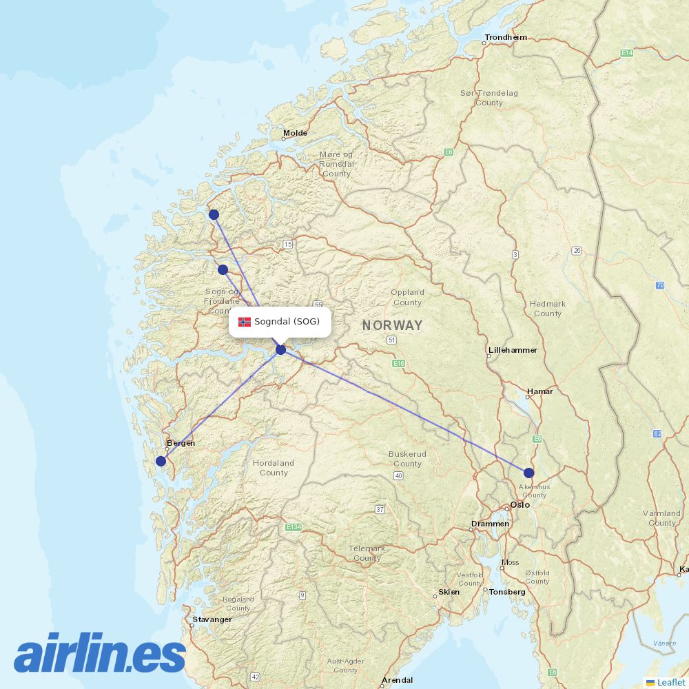 Wideroe at SOG route map