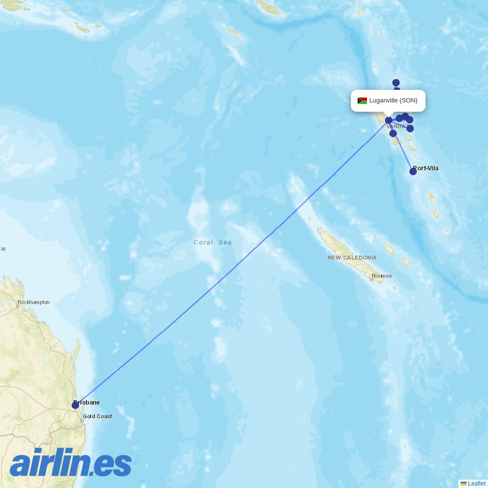 Solomon Airlines from Santo International Airport destination map