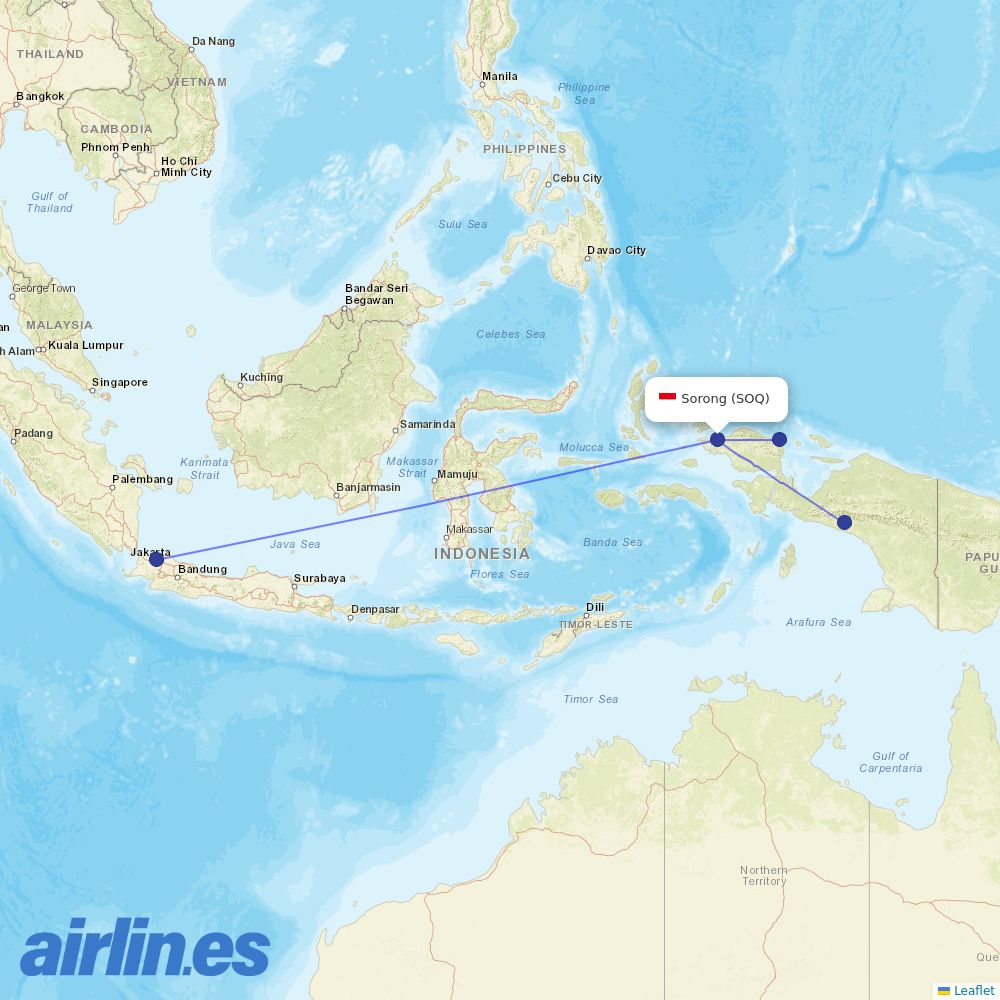 Batik Air from Jefman destination map