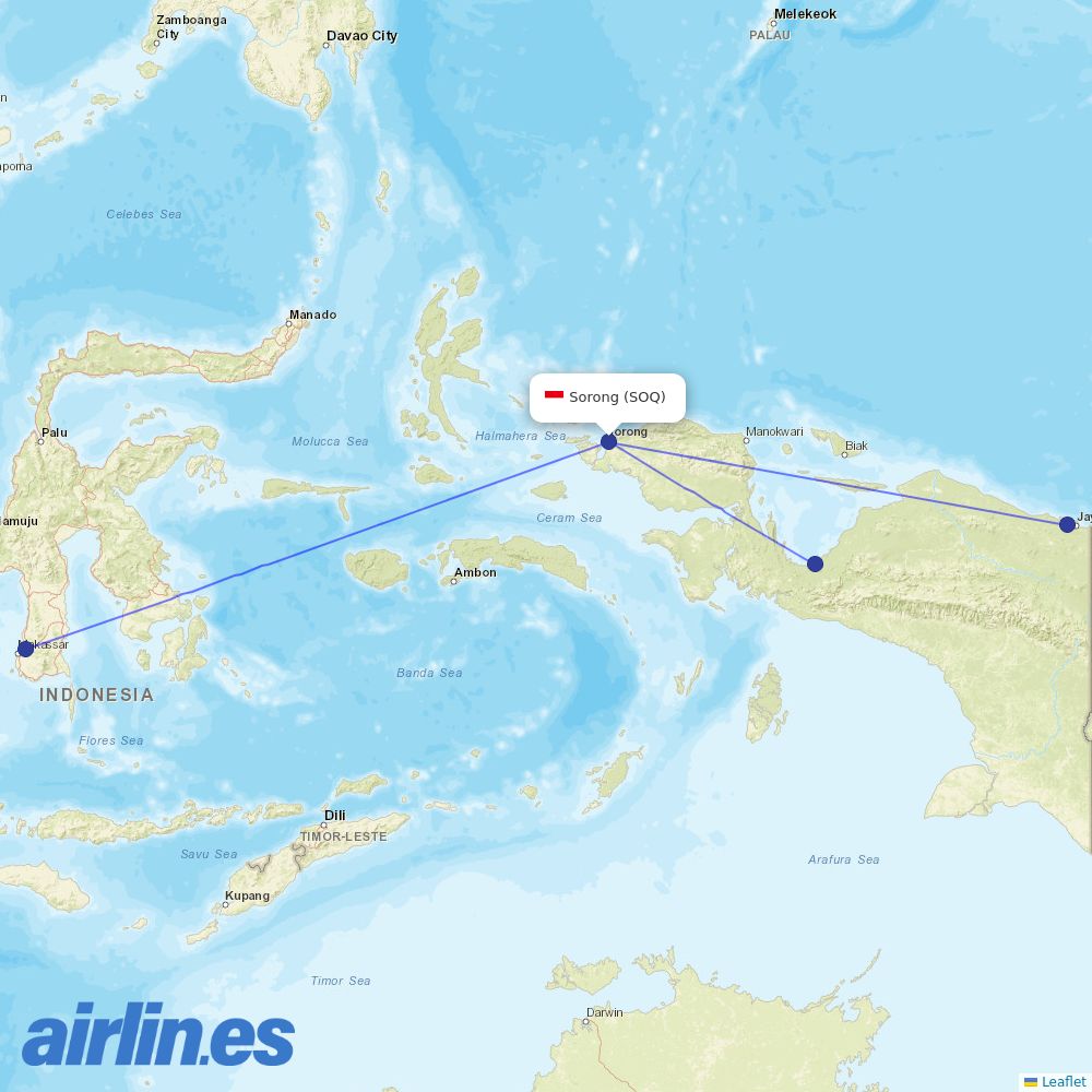 Sriwijaya Air at SOQ route map