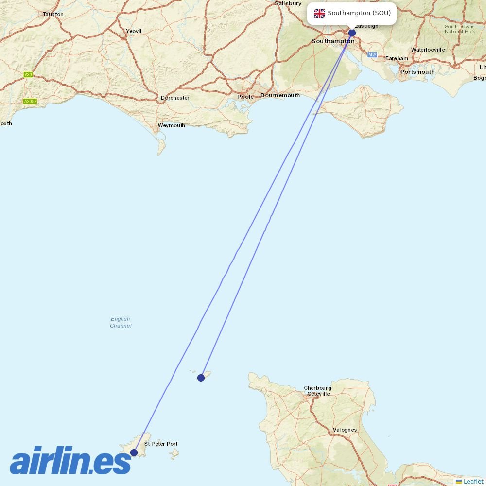 Aurigny at SOU route map