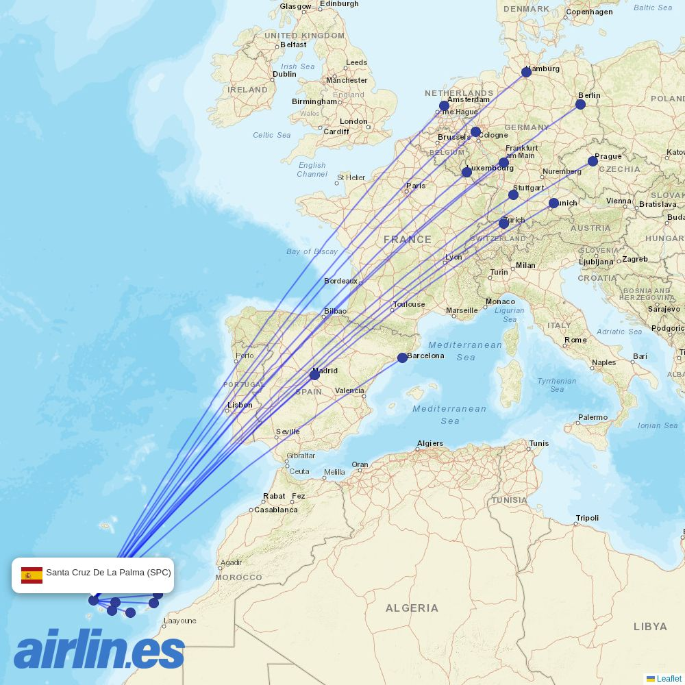 Discover Airlines from La Palma destination map
