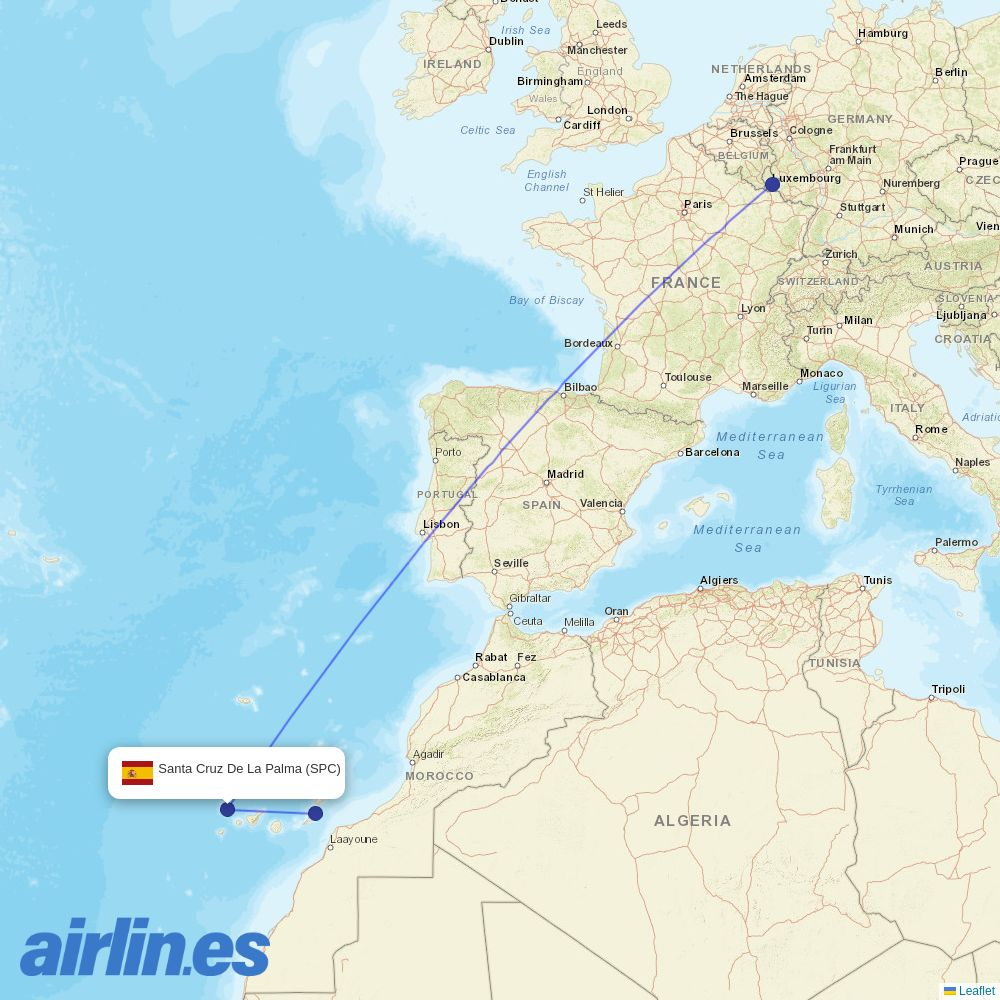 Luxair from La Palma destination map