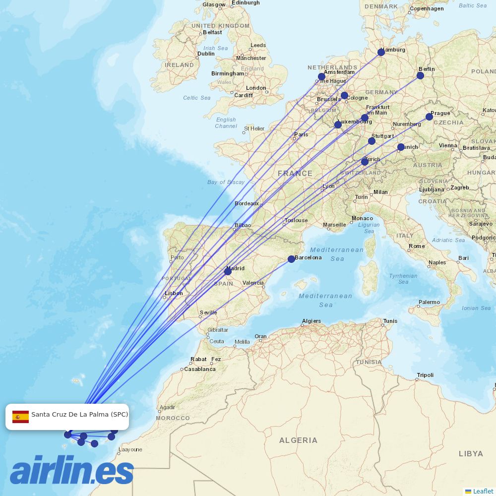 Canaryfly from La Palma destination map