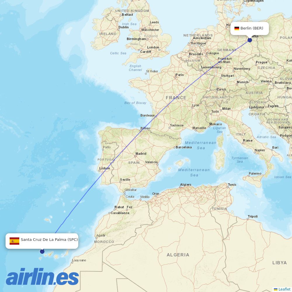 easyJet from La Palma destination map