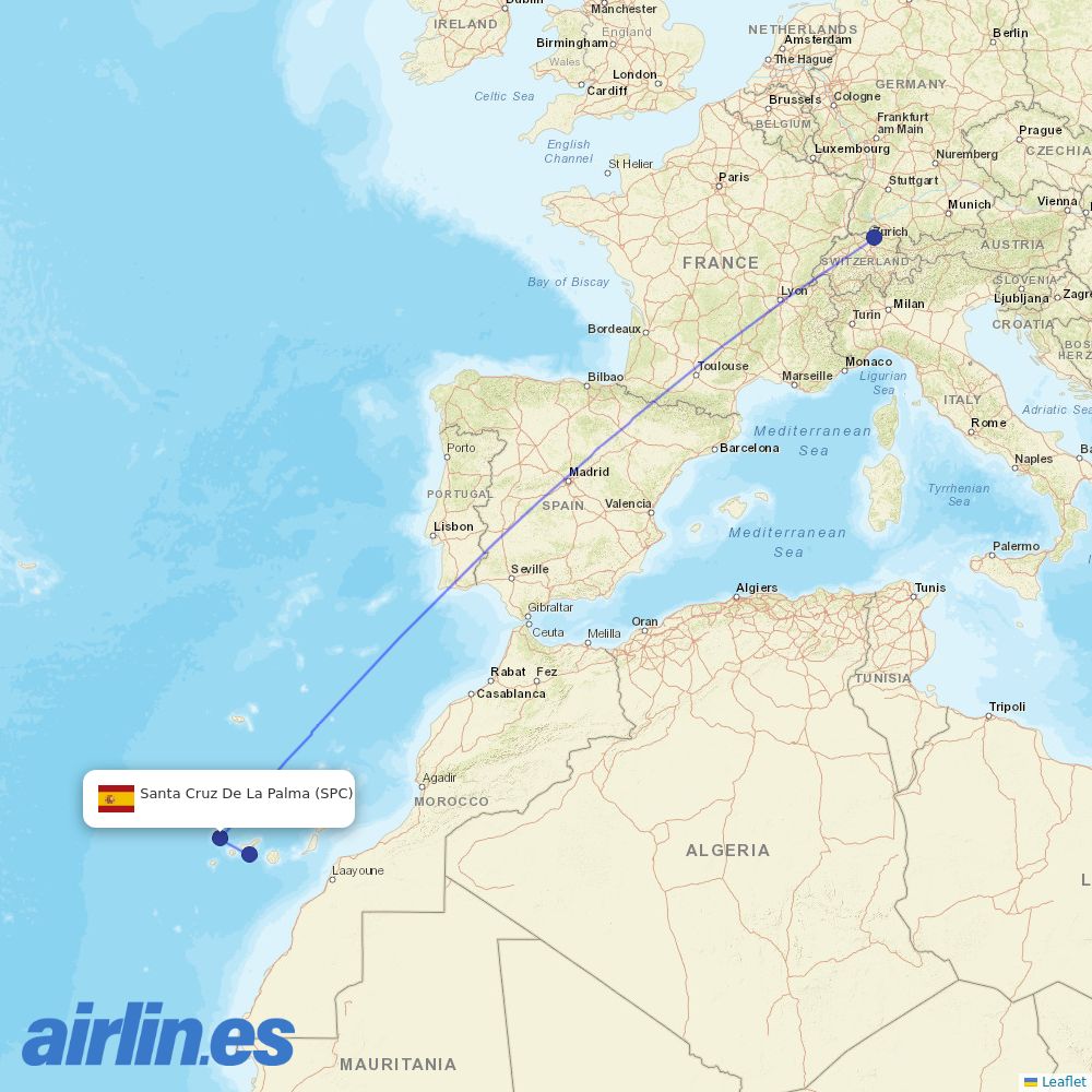 Edelweiss Air from La Palma destination map