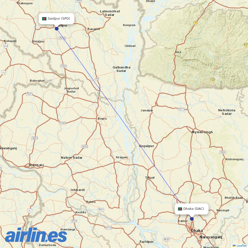 US-Bangla Airlines at SPD route map