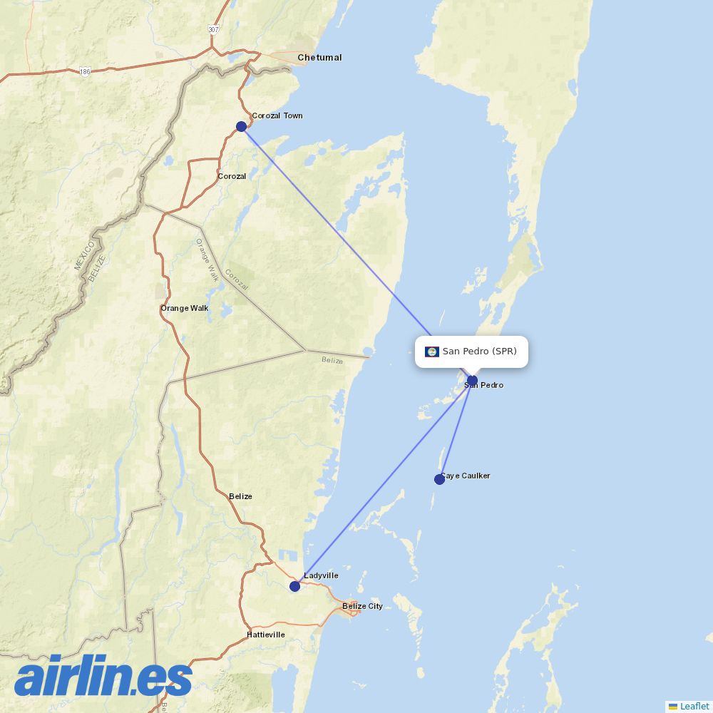 Tropic Air at SPR route map