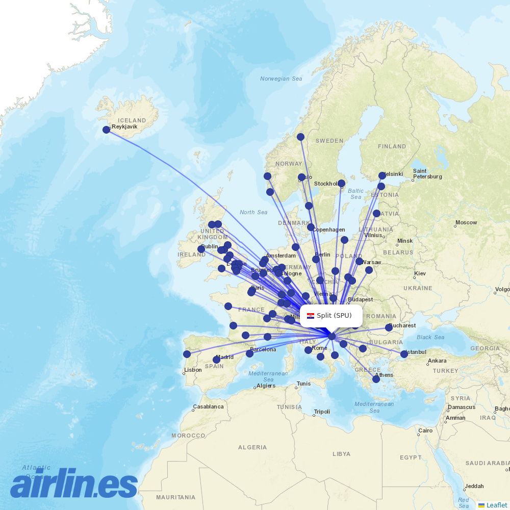 British Airways from Split Airport destination map