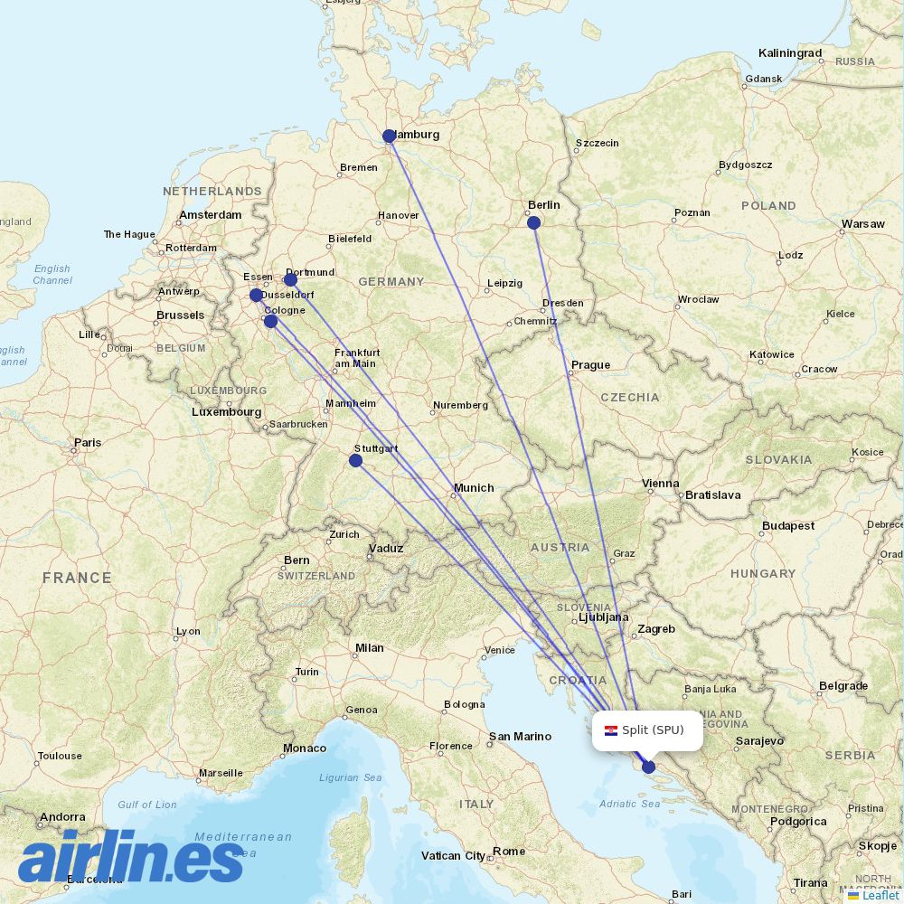 Eurowings from Split Airport destination map
