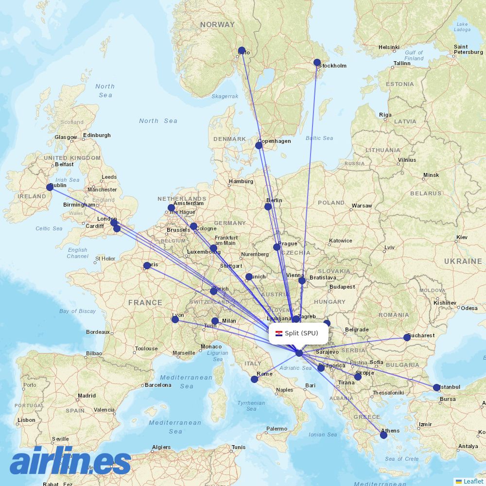 Croatia Airlines at SPU route map
