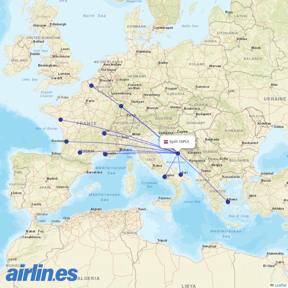 Volotea from Split Airport destination map