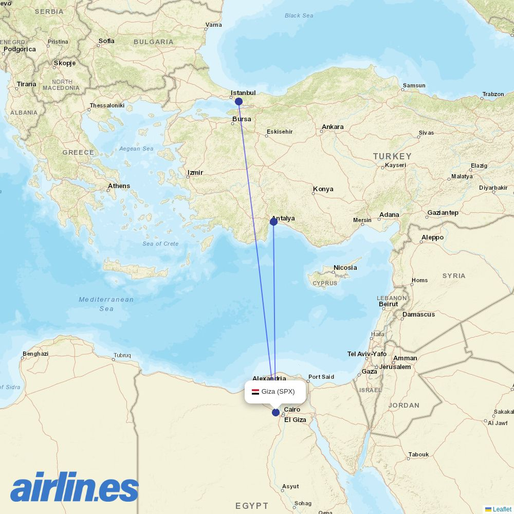 Pegasus from Sphinx International Airport destination map