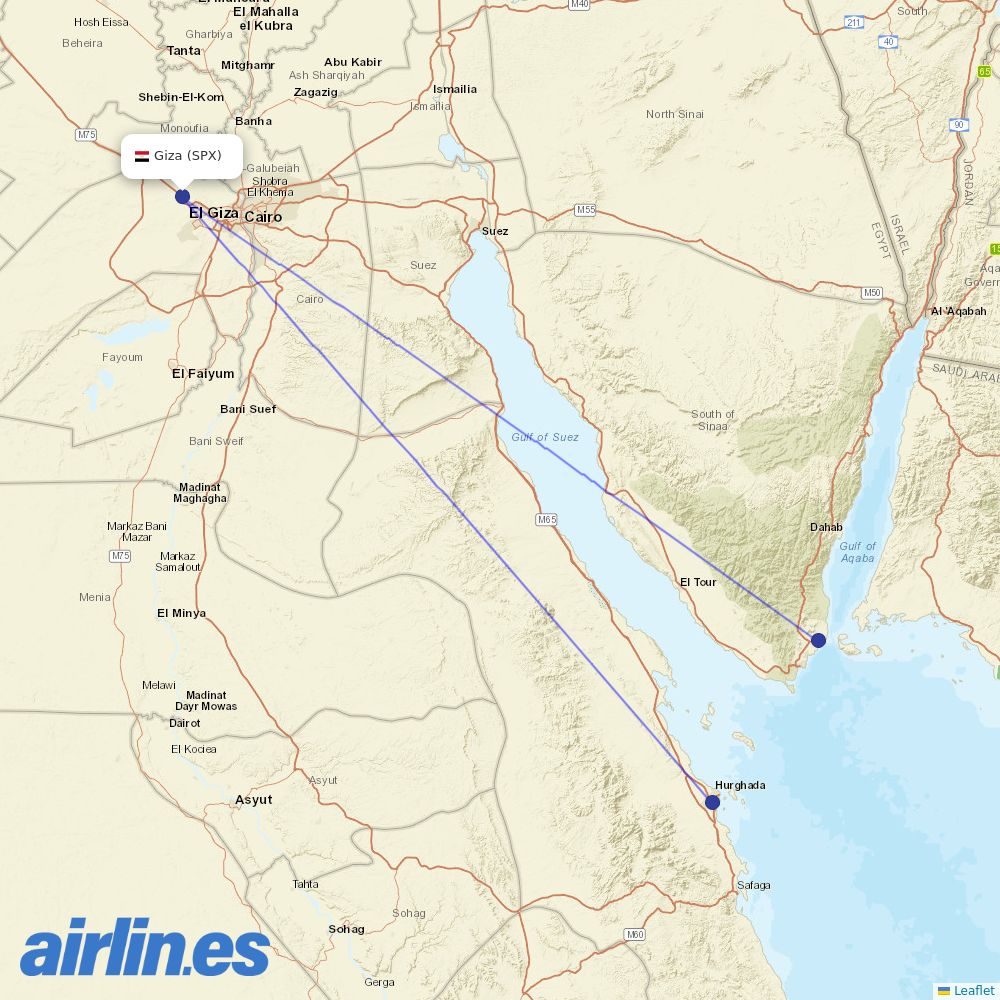 Air Cairo from Sphinx International Airport destination map