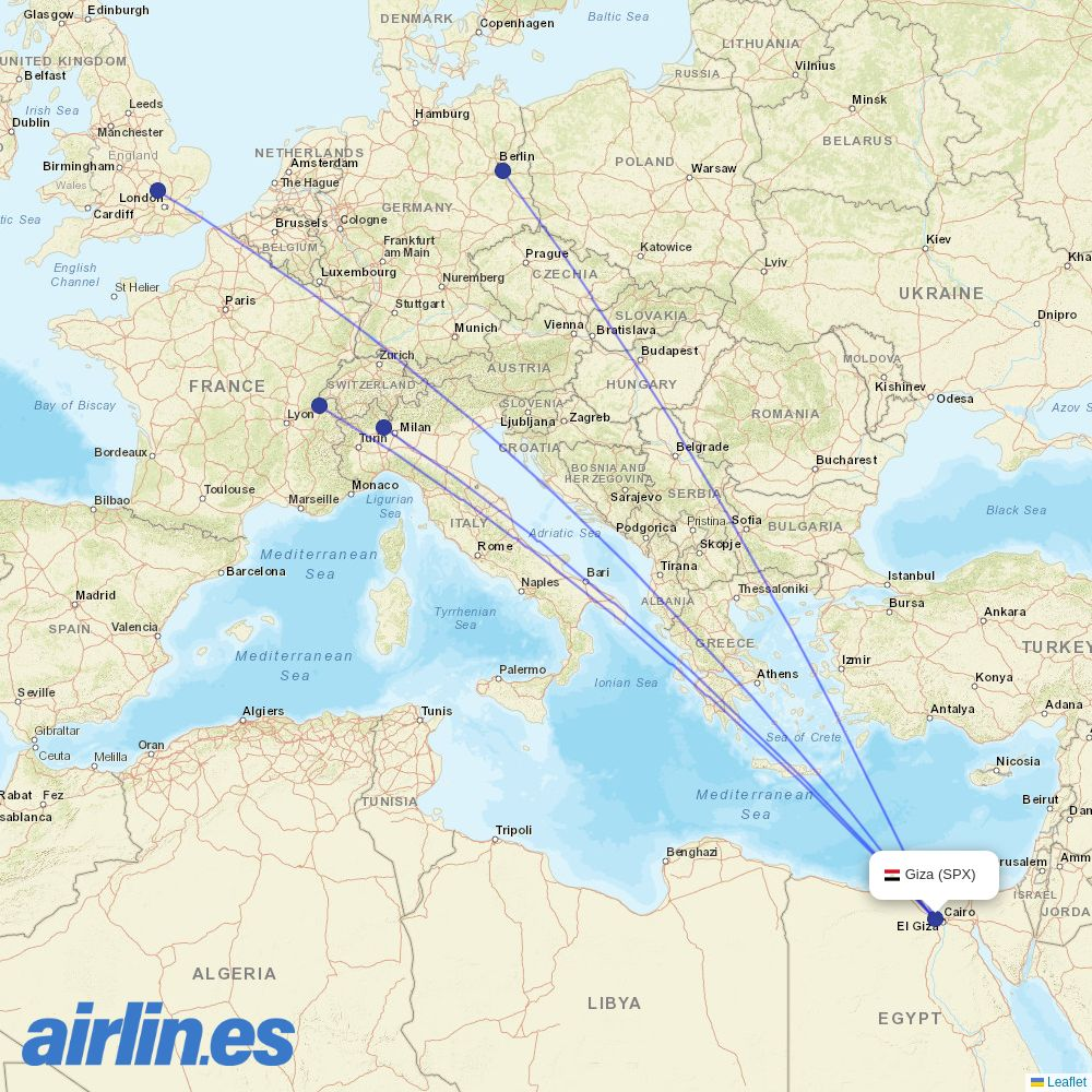 easyJet from Sphinx International Airport destination map