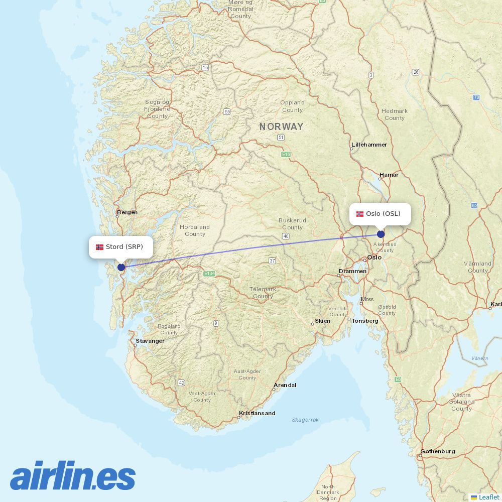 DAT from Stord Airport destination map
