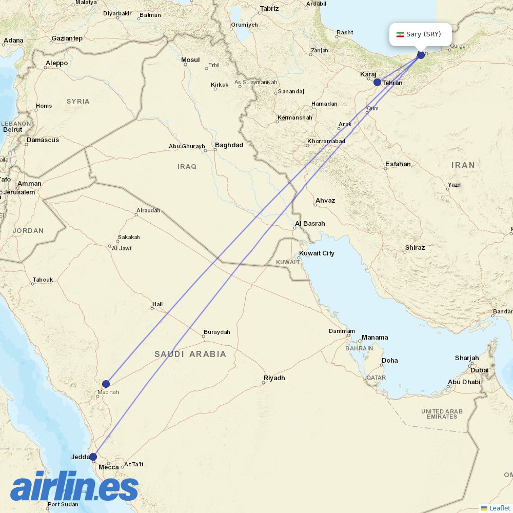 Iran Air at SRY route map