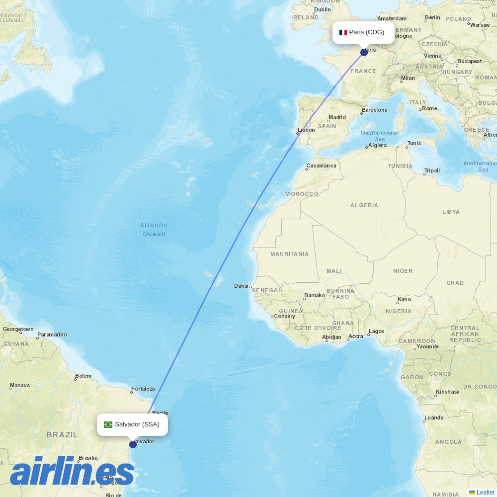 Air France from Deputado Luis Eduardo Magalhaes destination map