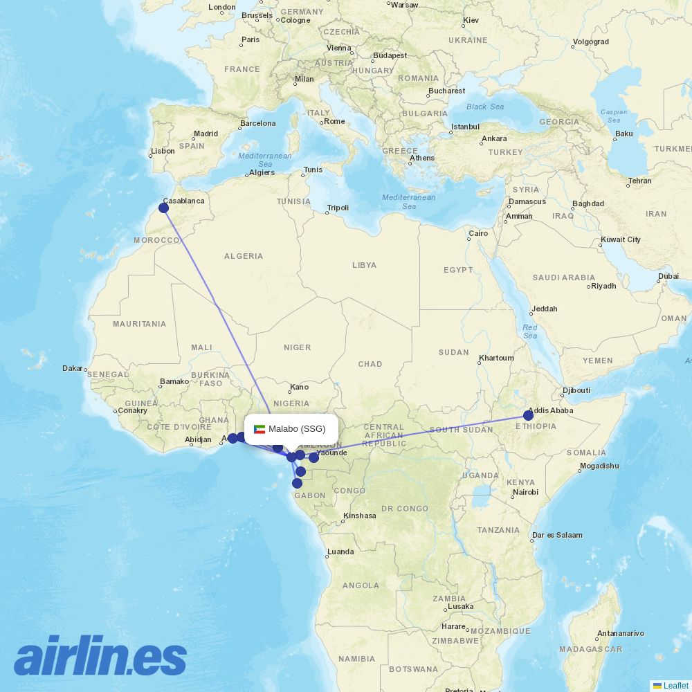 Cronos Airlines from Malabo destination map