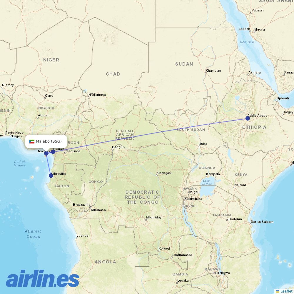 Ethiopian Airlines from Malabo destination map