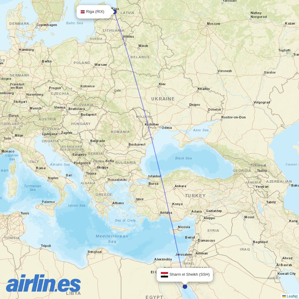 Air Baltic from Sharm El Sheikh Airport destination map