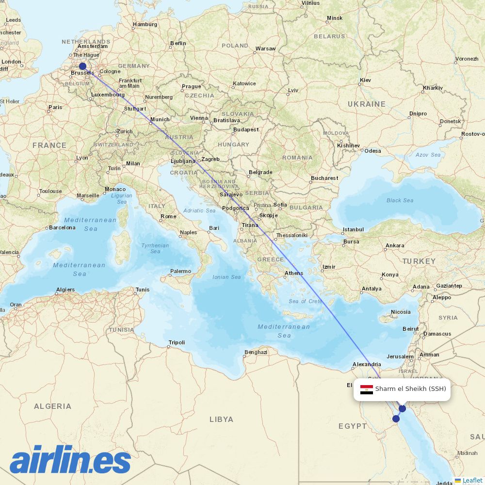 TUIfly Netherlands from Sharm El Sheikh Airport destination map