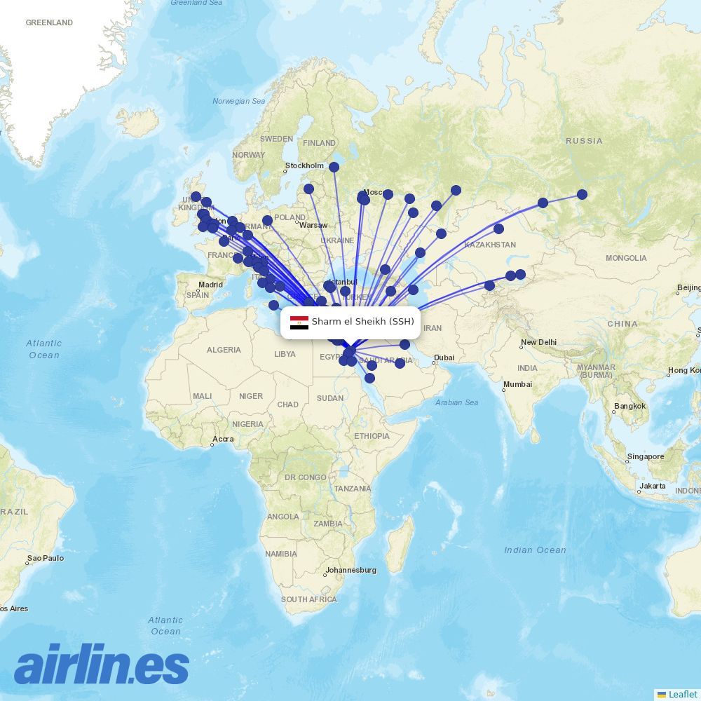 easyJet from Sharm El Sheikh Airport destination map