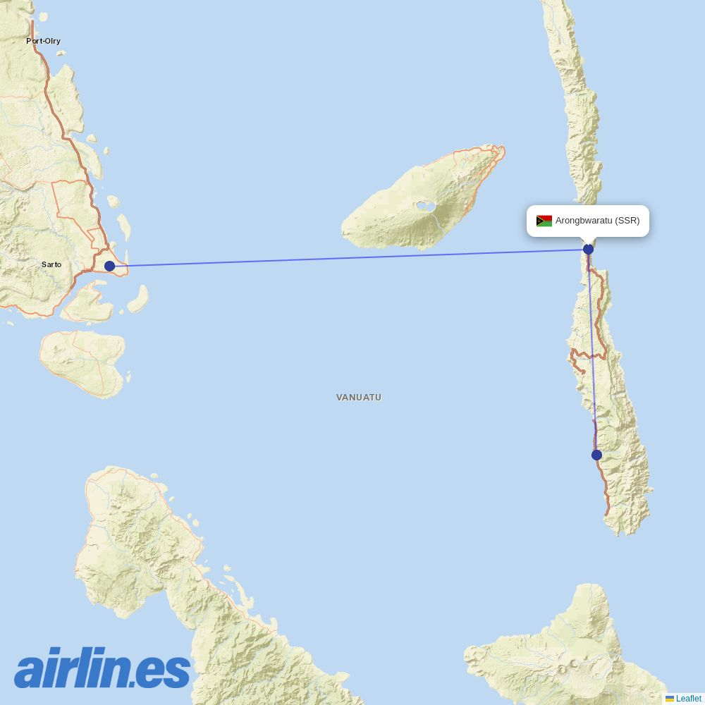 Air Vanuatu from Sara destination map