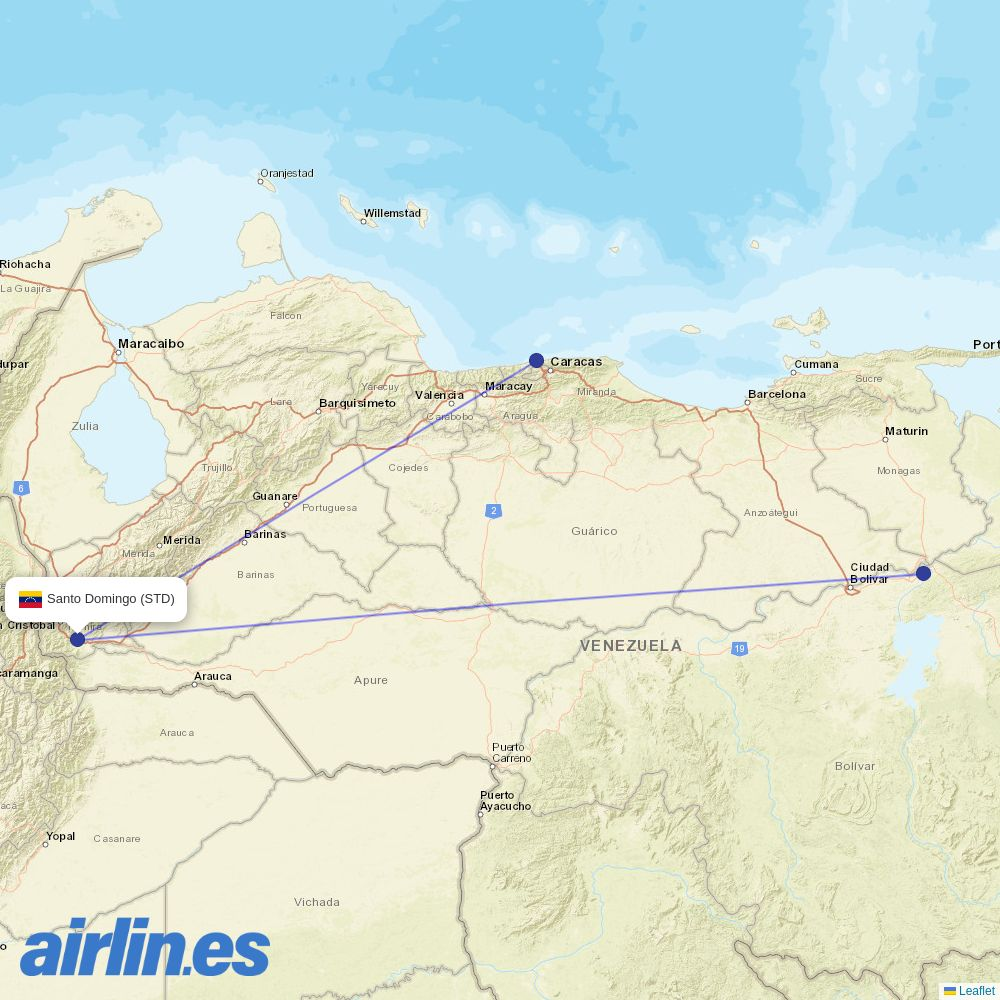 Rutaca Airlines at STD route map