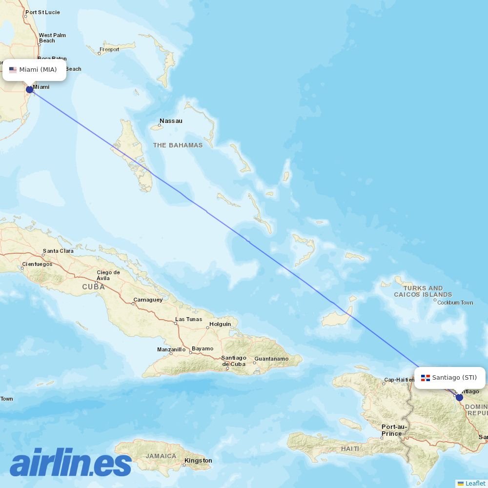 American Airlines from Cibao International destination map