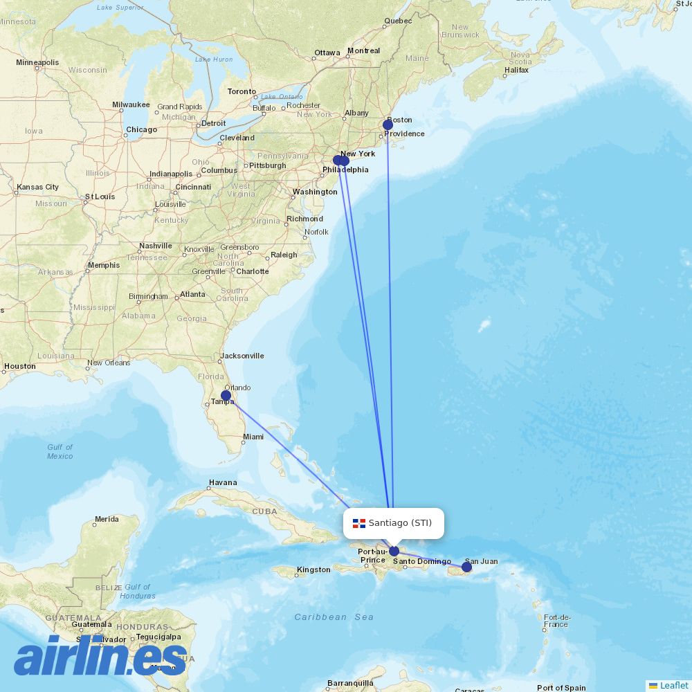 JetBlue Airways from Cibao International destination map