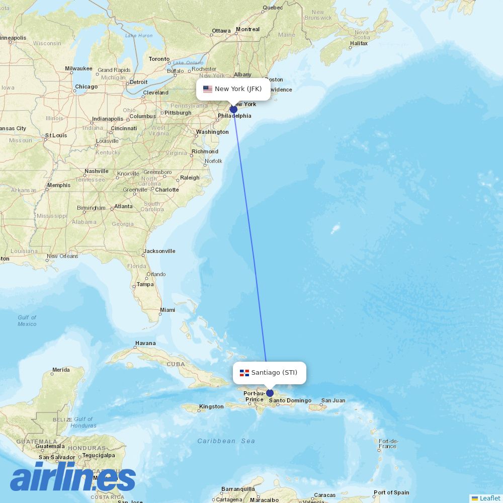 Delta Air Lines from Cibao International destination map