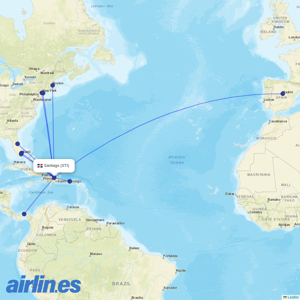 Air Europa from Cibao International destination map