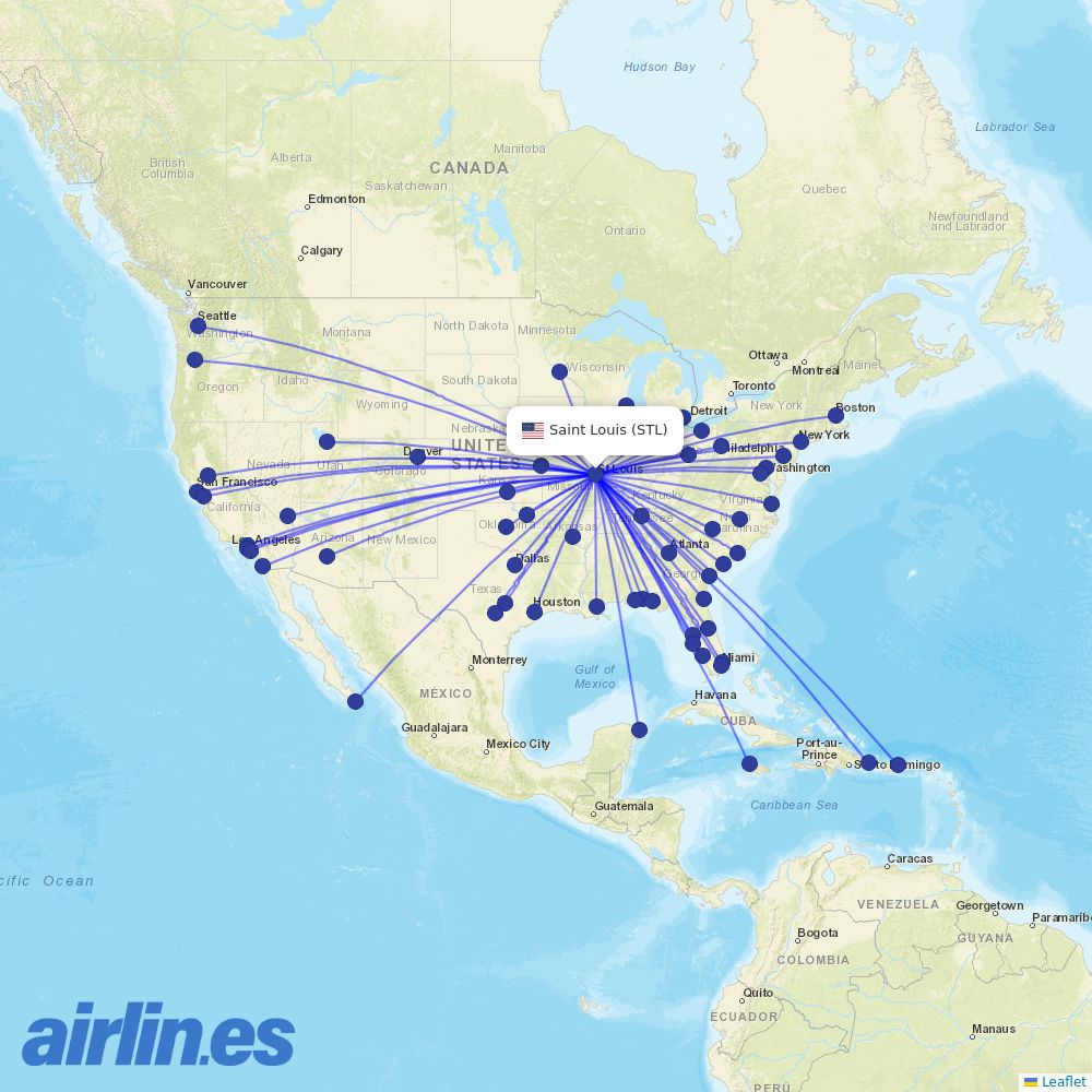 Southwest at STL route map