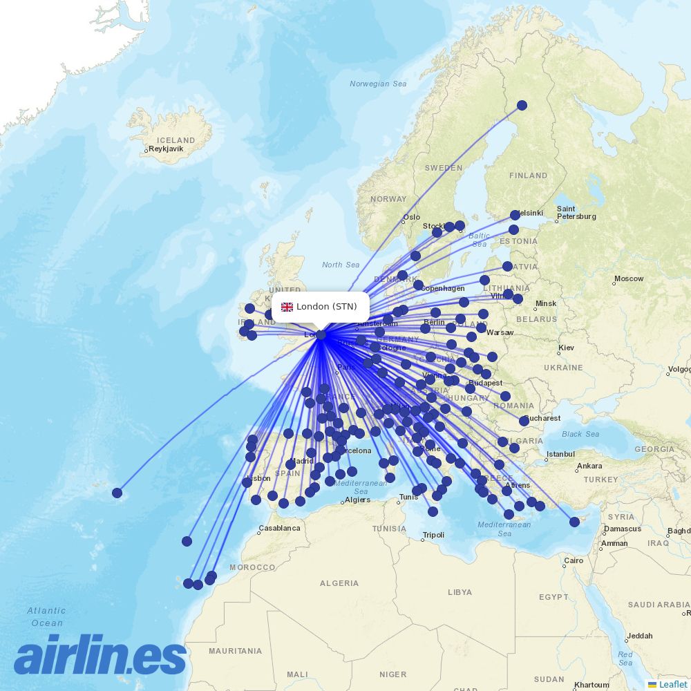 Ryanair at STN route map